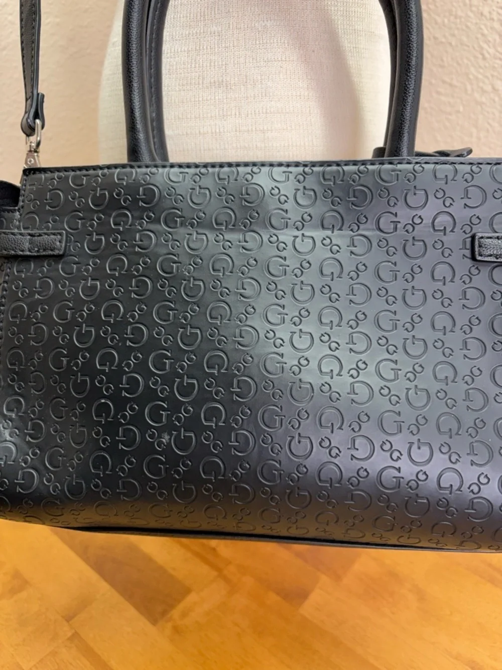 Guess Los Angeles Black Logo Embossed Satchel Crossbody Bag